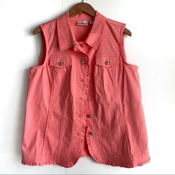 Quacker Factory by Jeanna Bice rhinestone vest coral sz Medium - Picture 1 of 8